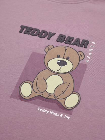 Lilac Teddy | Dievčenské tričko s dlhým rukávom - voľný strih