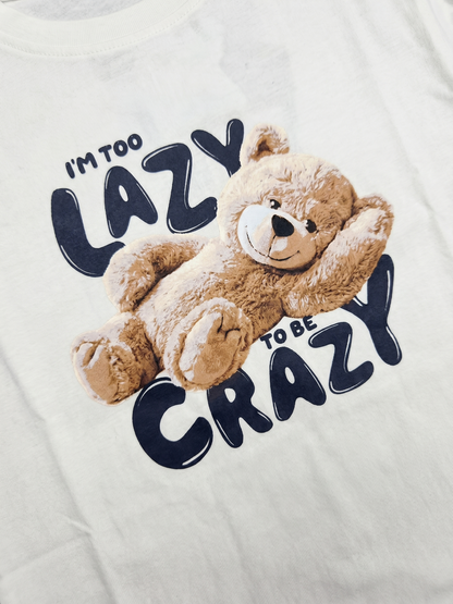 White Lazy Teddy | Dievčenské tričko s dlhým rukávom - voľný strih
