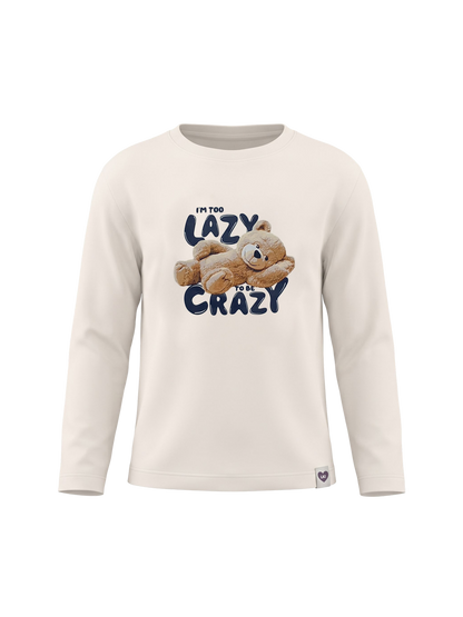 White Lazy Teddy | Dievčenské tričko s dlhým rukávom - voľný strih