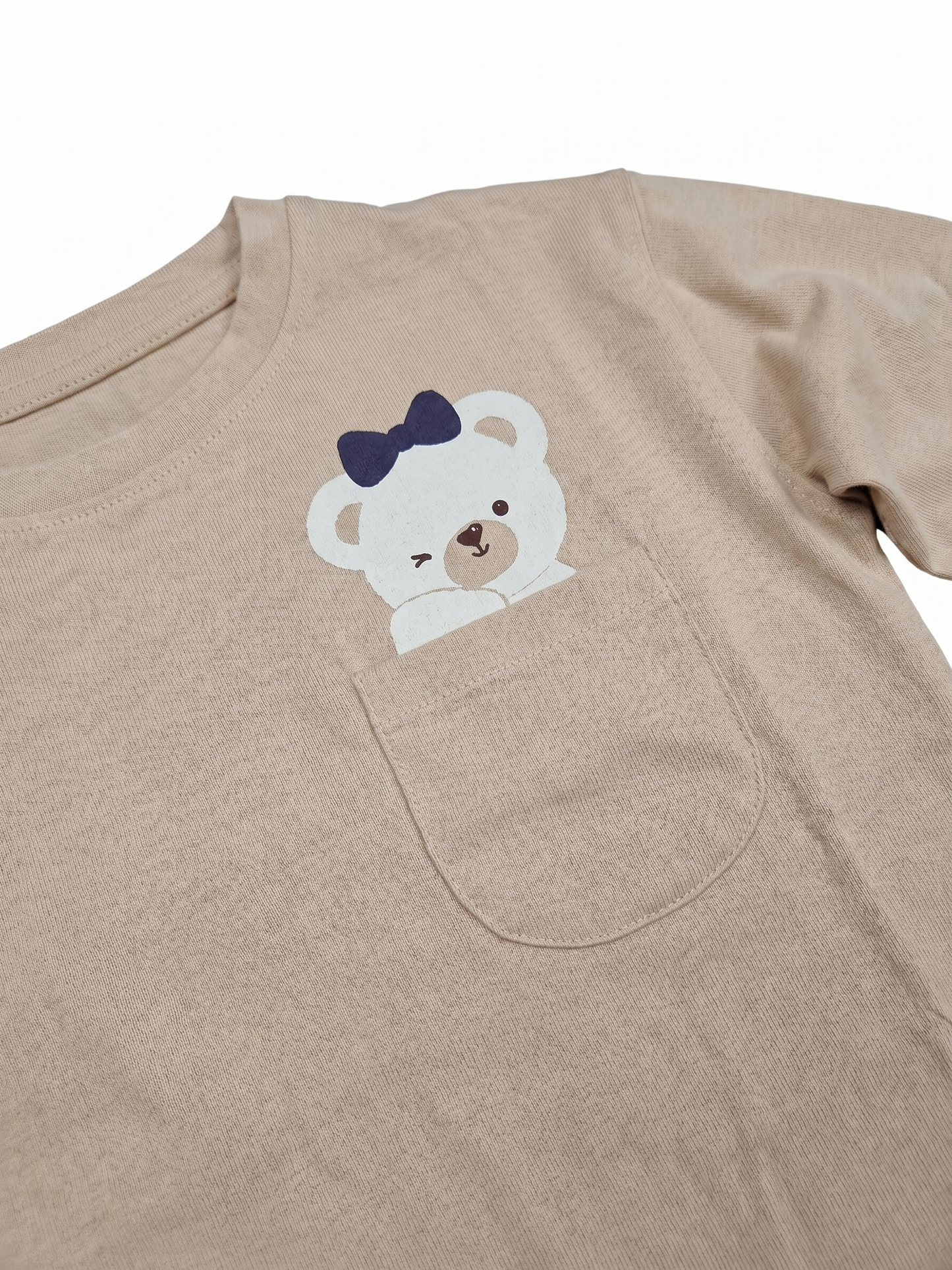 Beige Pocket Teddy | Dievčenské tričko s dlhým rukávom - voľný strih