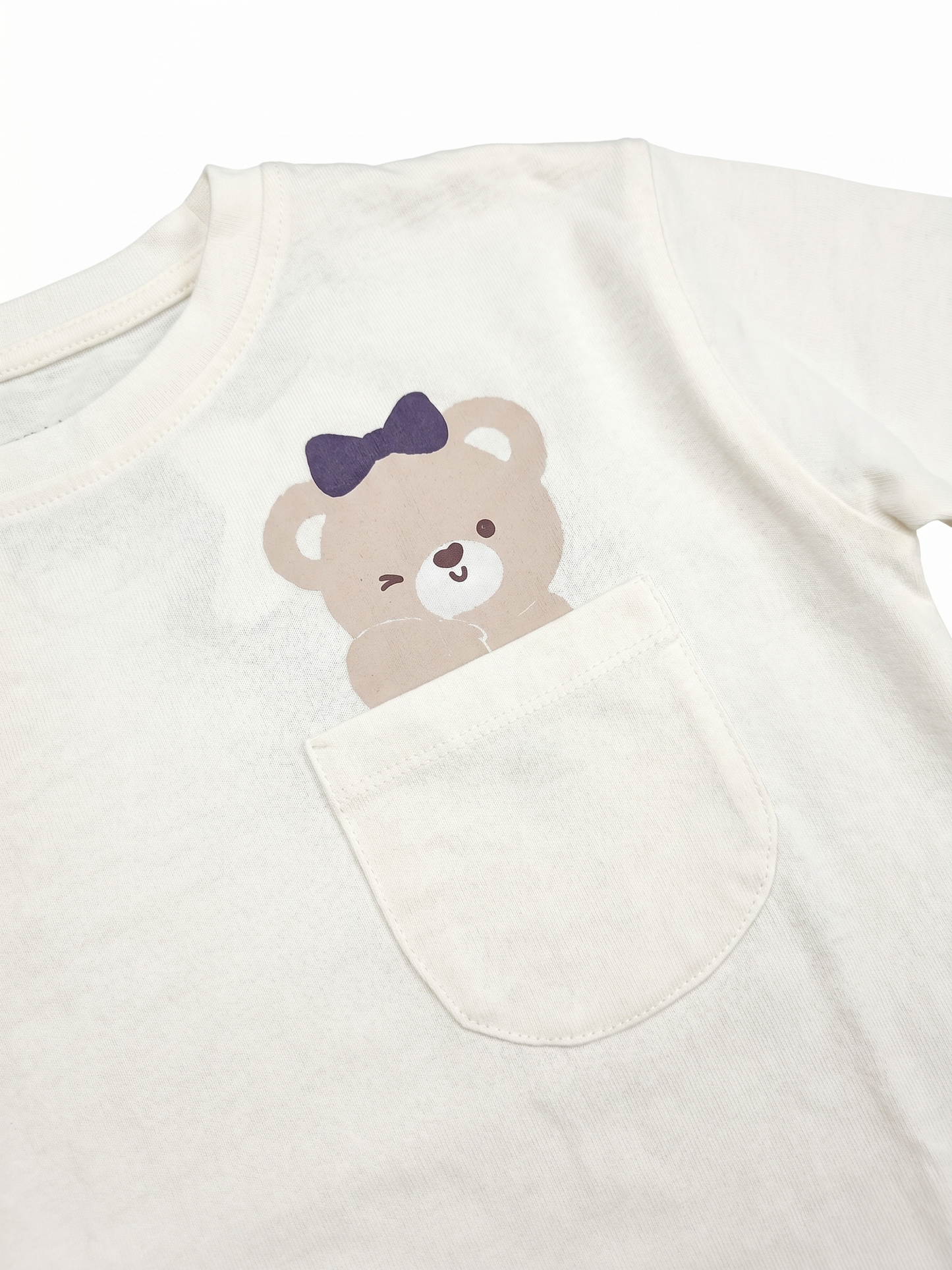 White Pocket Teddy | Dievčenské tričko s dlhým rukávom