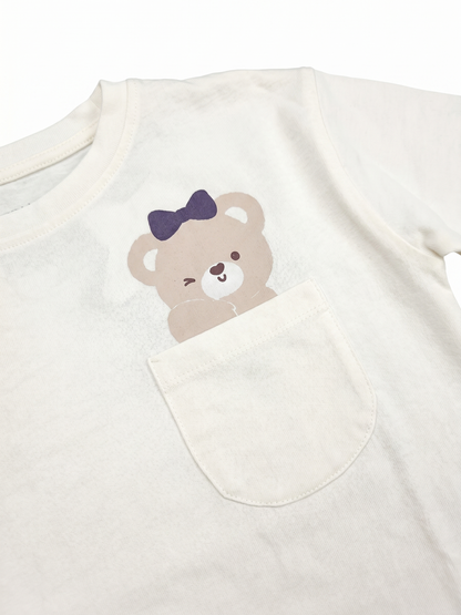 White Pocket Teddy | Dievčenské tričko s dlhým rukávom