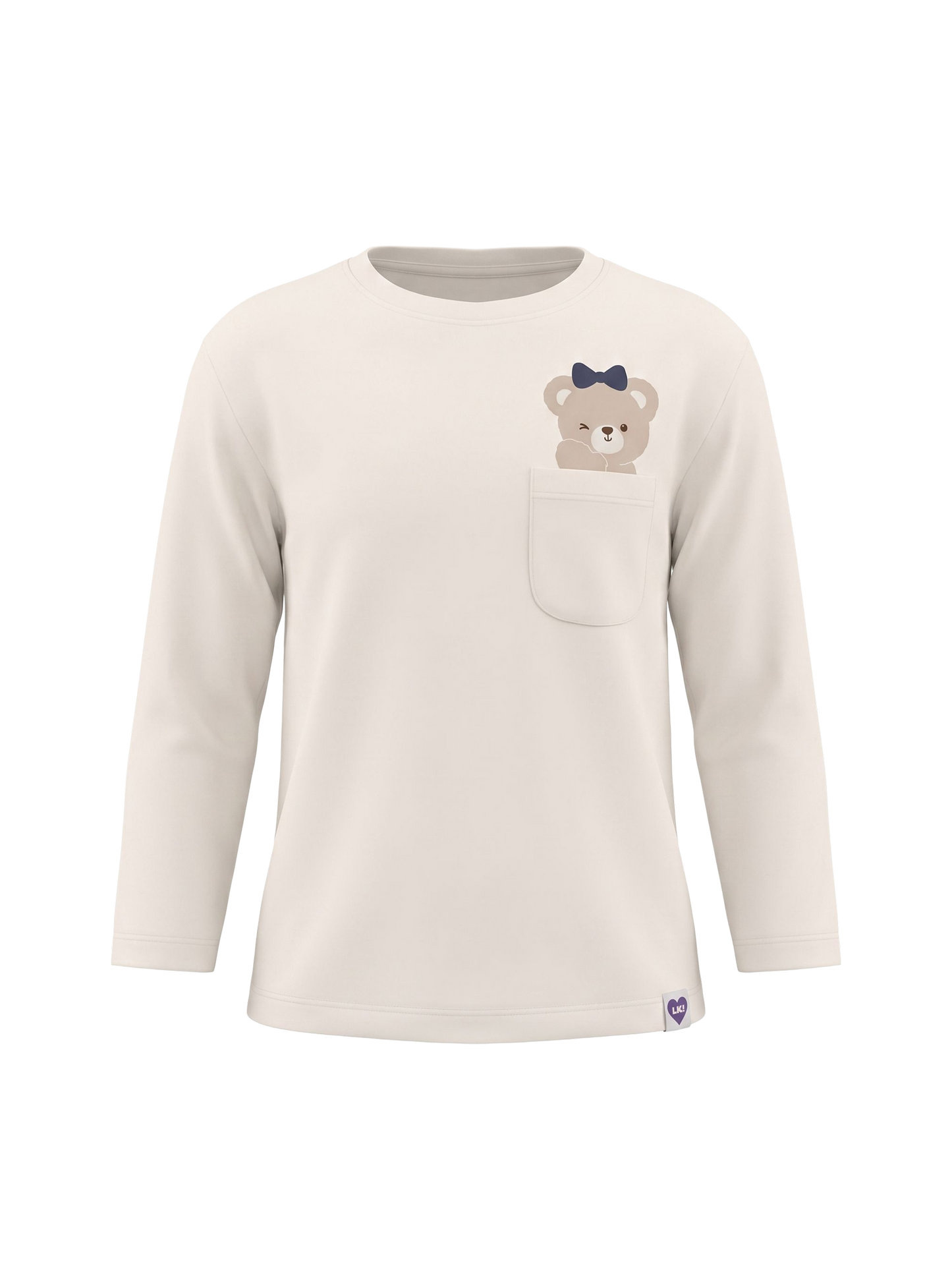 White Pocket Teddy | Dievčenské tričko s dlhým rukávom