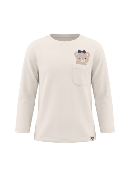 White Pocket Teddy | Dievčenské tričko s dlhým rukávom