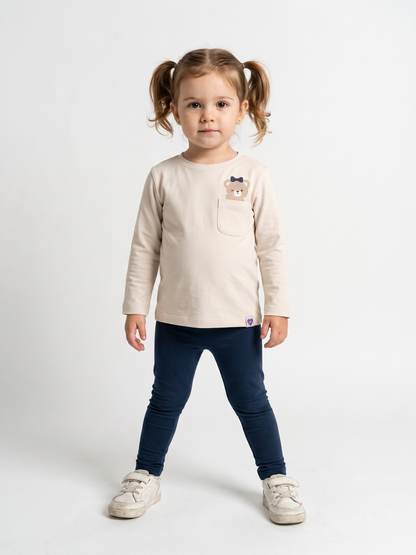 White Pocket Teddy | Dievčenské tričko s dlhým rukávom