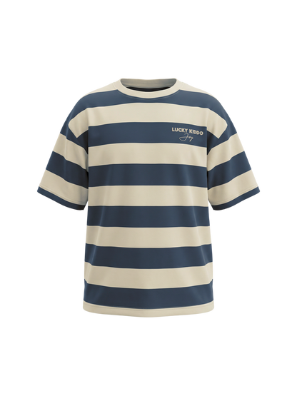 Sand Navy Stripes | Chlapčenské tričko s krátkym rukávom - voľný strih