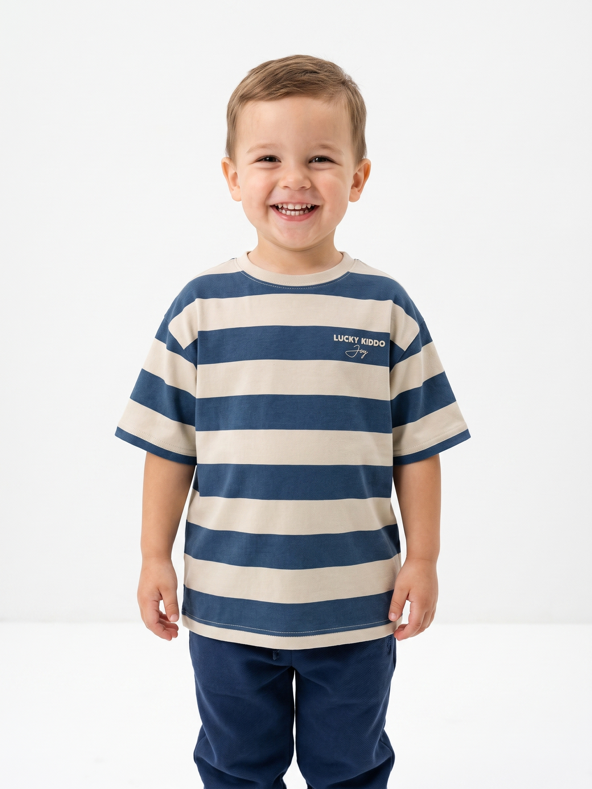 Sand Navy Stripes | Chlapčenské tričko s krátkym rukávom - voľný strih