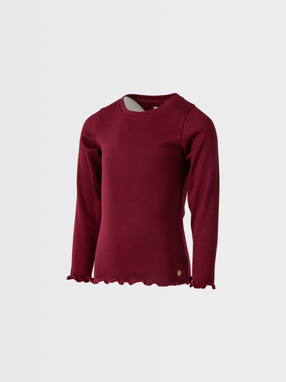 Berry Red | Dievčenské tričko s dlhým rukávom in rebrasto strukturo