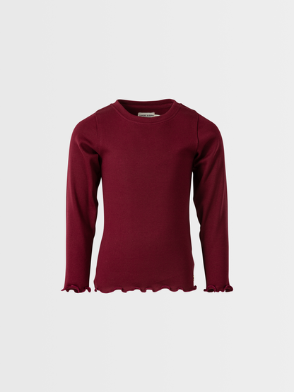 Berry Red | Dievčenské tričko s dlhým rukávom in rebrasto strukturo