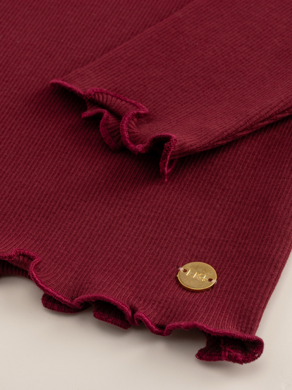 Berry Red | Dievčenské tričko s dlhým rukávom in rebrasto strukturo