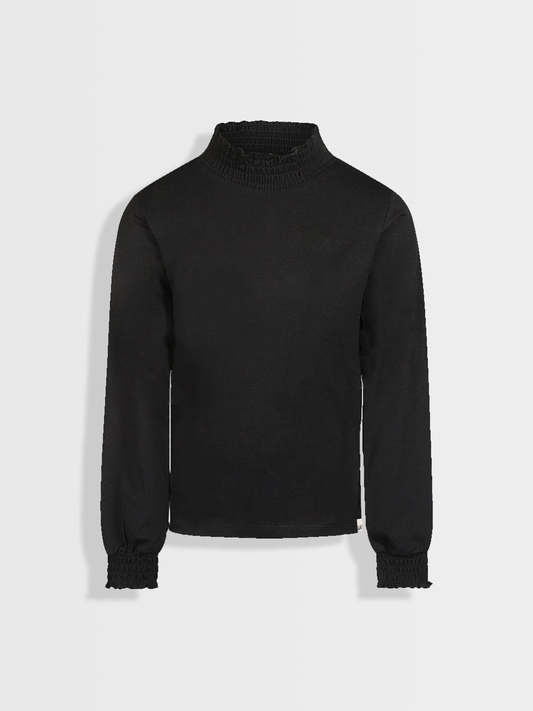 Elegant Black | Dievčenské tričko s dlhým rukávom in višjim ovratnikom