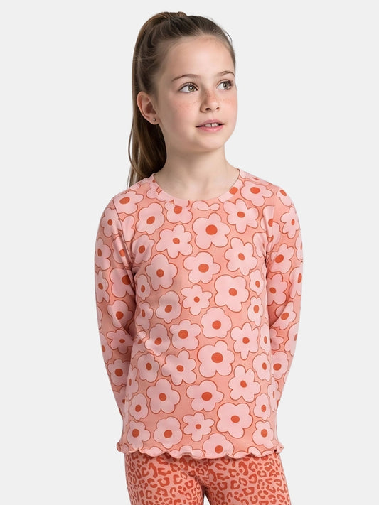 Peach Beige Flowers | Dievčenské tričko s dlhým rukávom