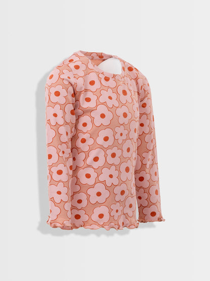 Peach Beige Flowers | Dievčenské tričko s dlhým rukávom