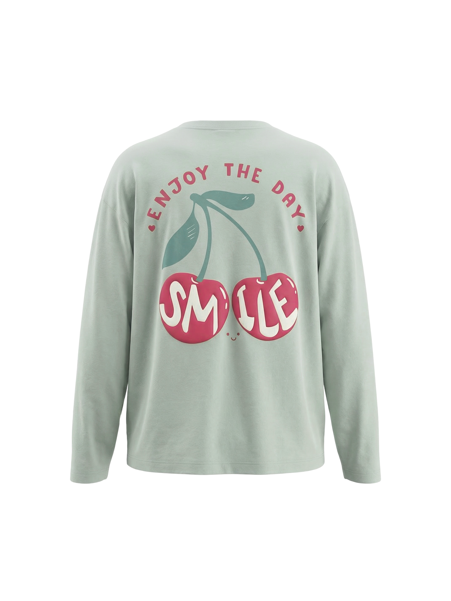 Mint Cherry Smile | Dievčenské tričko s dlhým rukávom - voľný strih